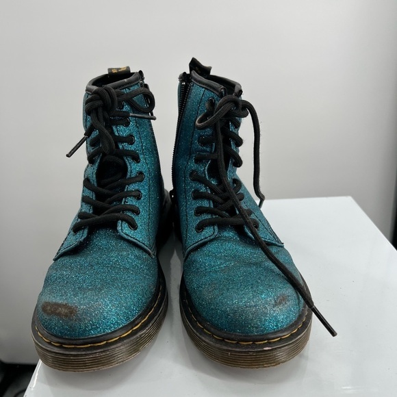 Dr Martens Pascal Turquoise Blue Glitter Boots US Size 2 - Picture 2 of 10